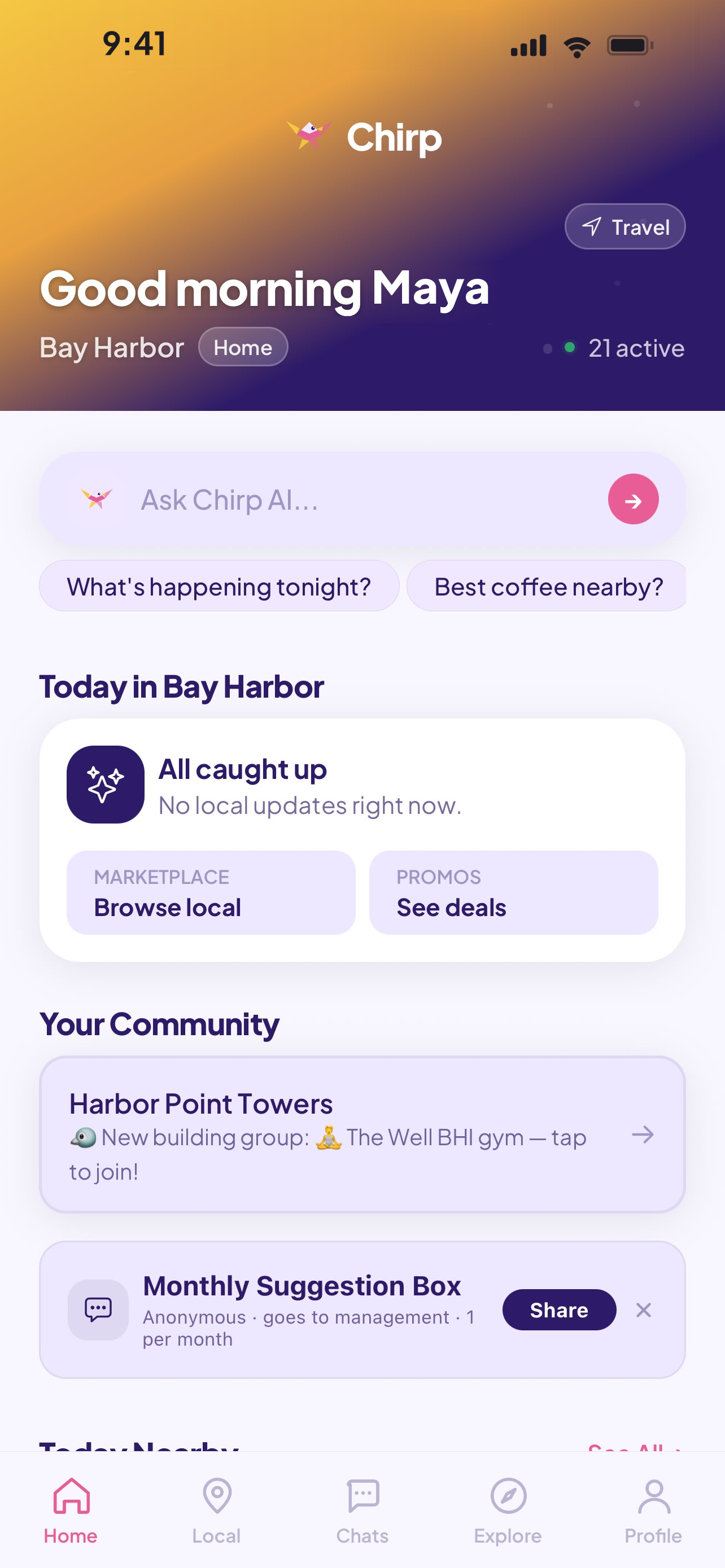 Your community and neighborhood highlights on Chirp